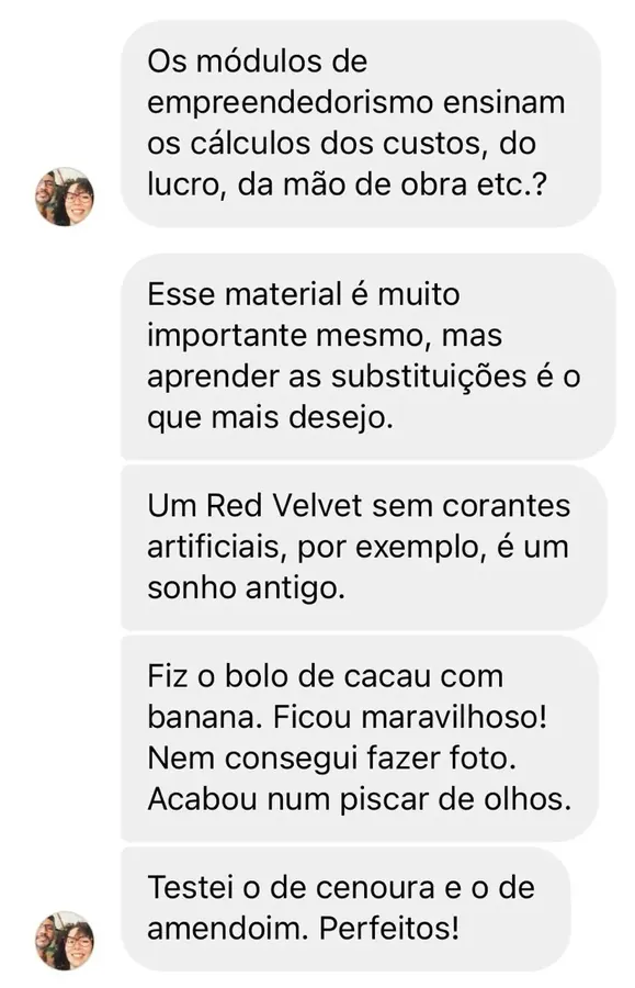 Print de conversa de aluna Confeiteira Bossa