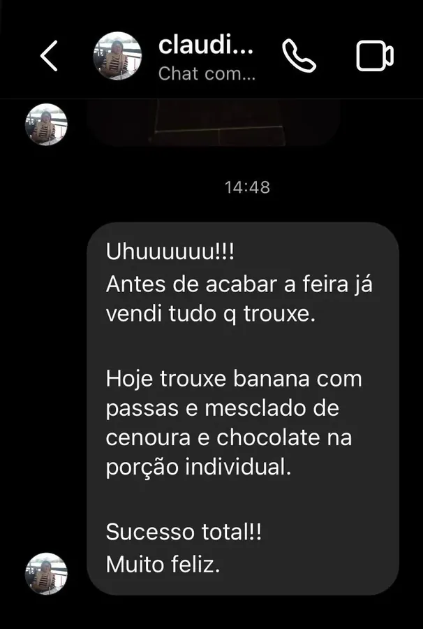Print de conversa de aluna Confeiteira Bossa