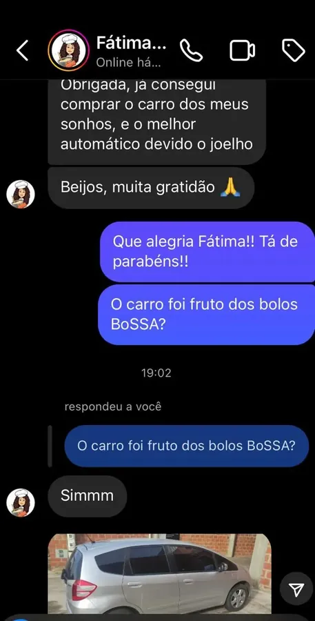 Print de conversa de aluna Confeiteira Bossa